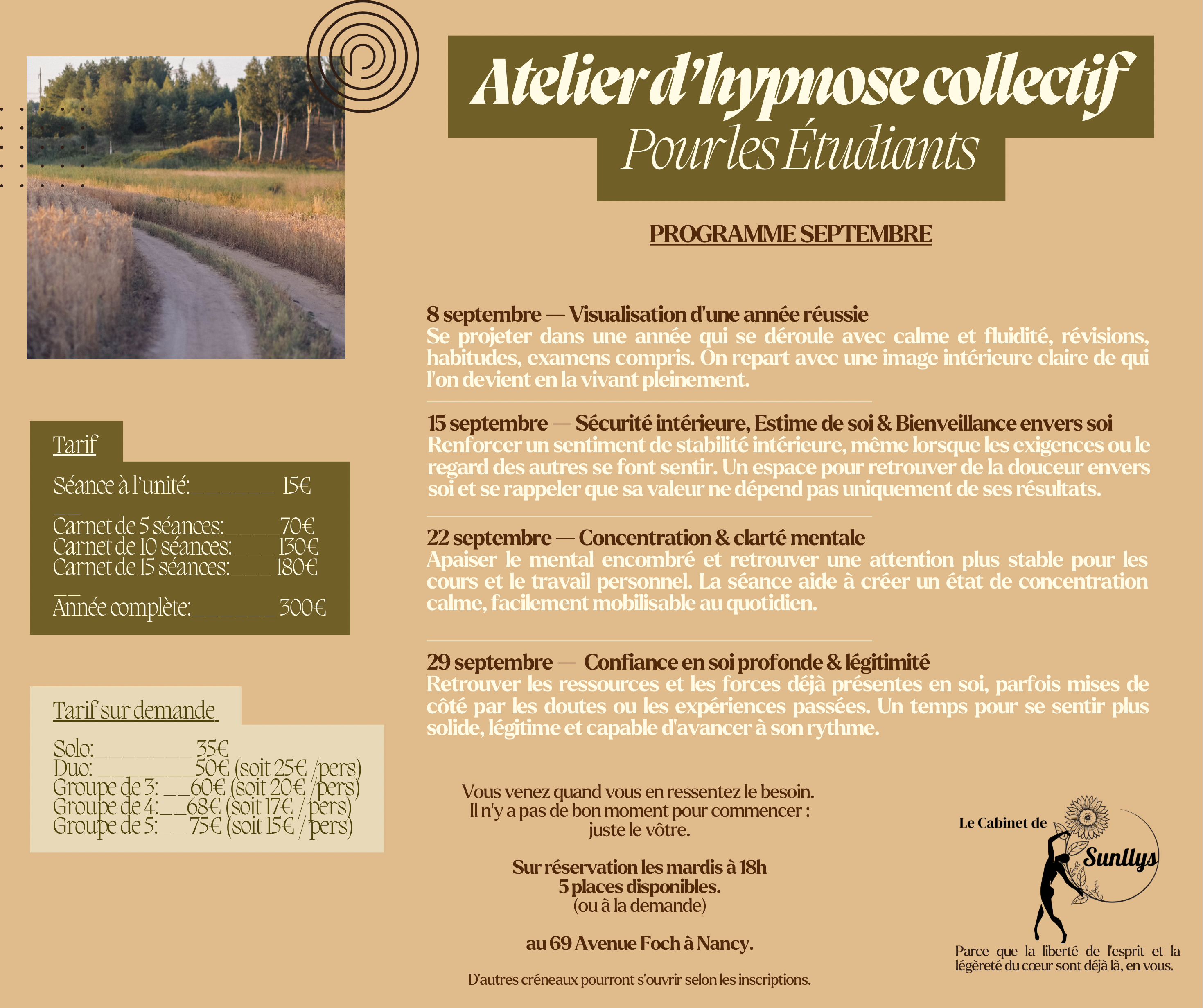 Programme des ateliers de septembre 2026