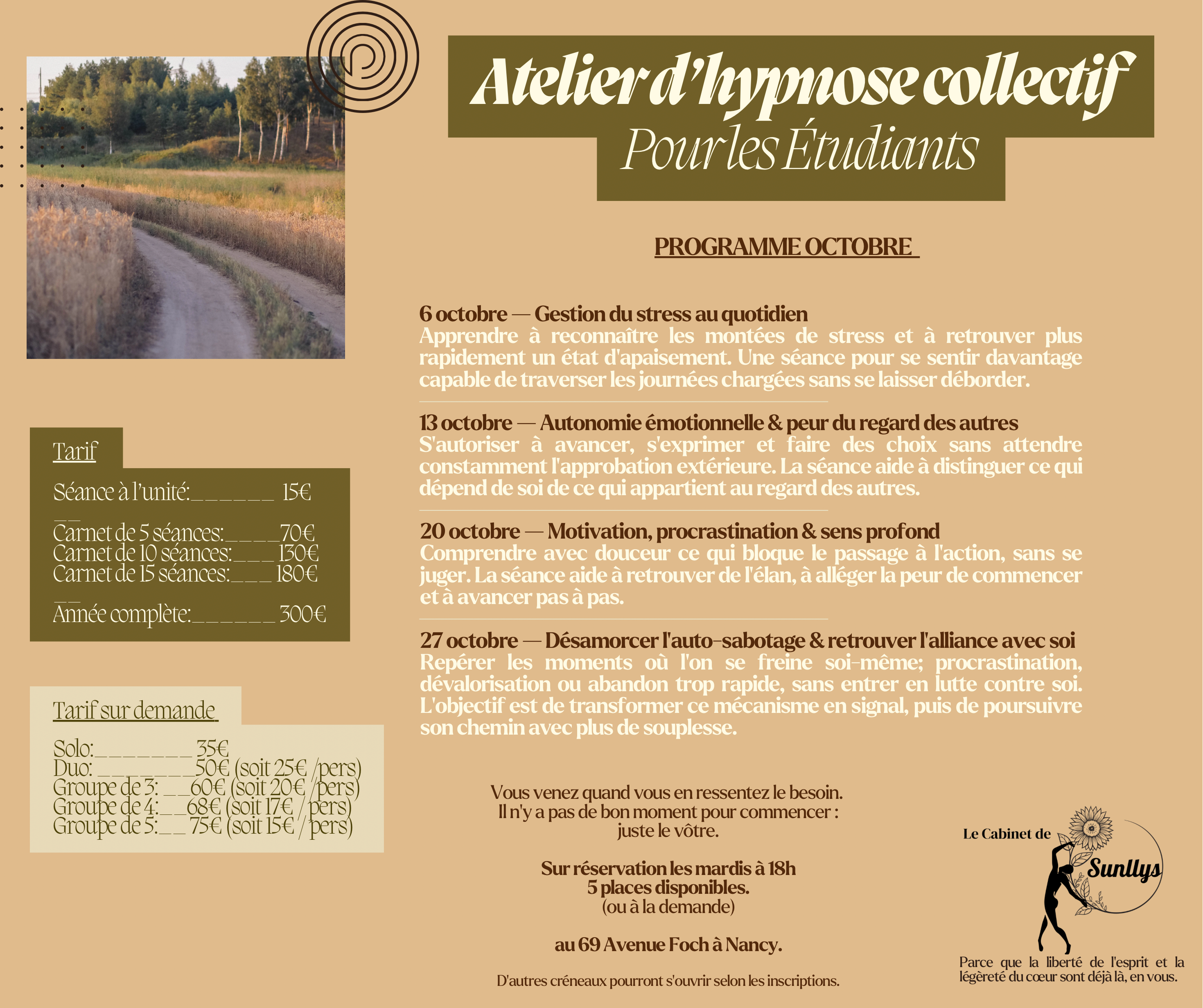 Programme des ateliers d'octobre 2026