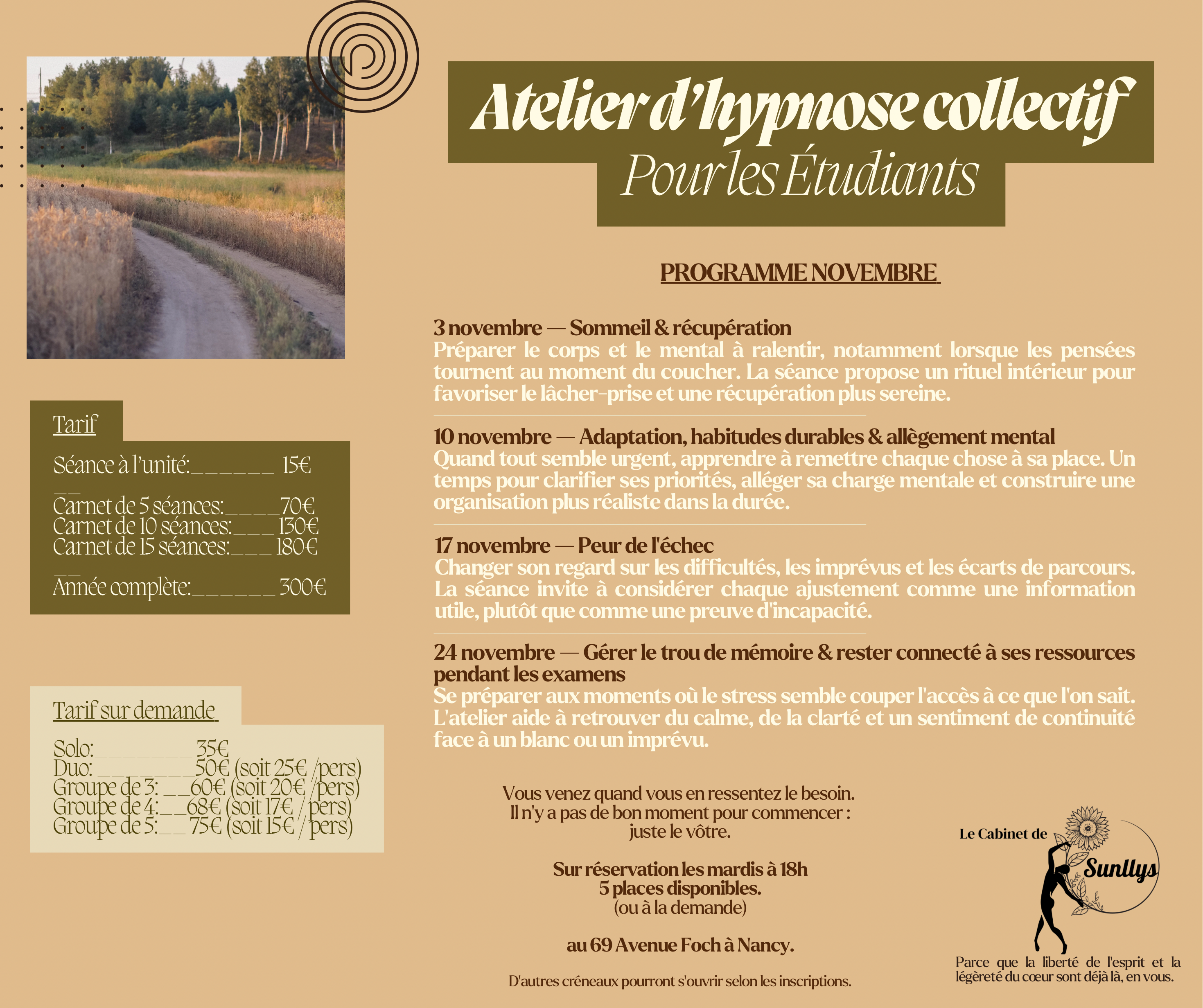Programme des ateliers de novembre 2026