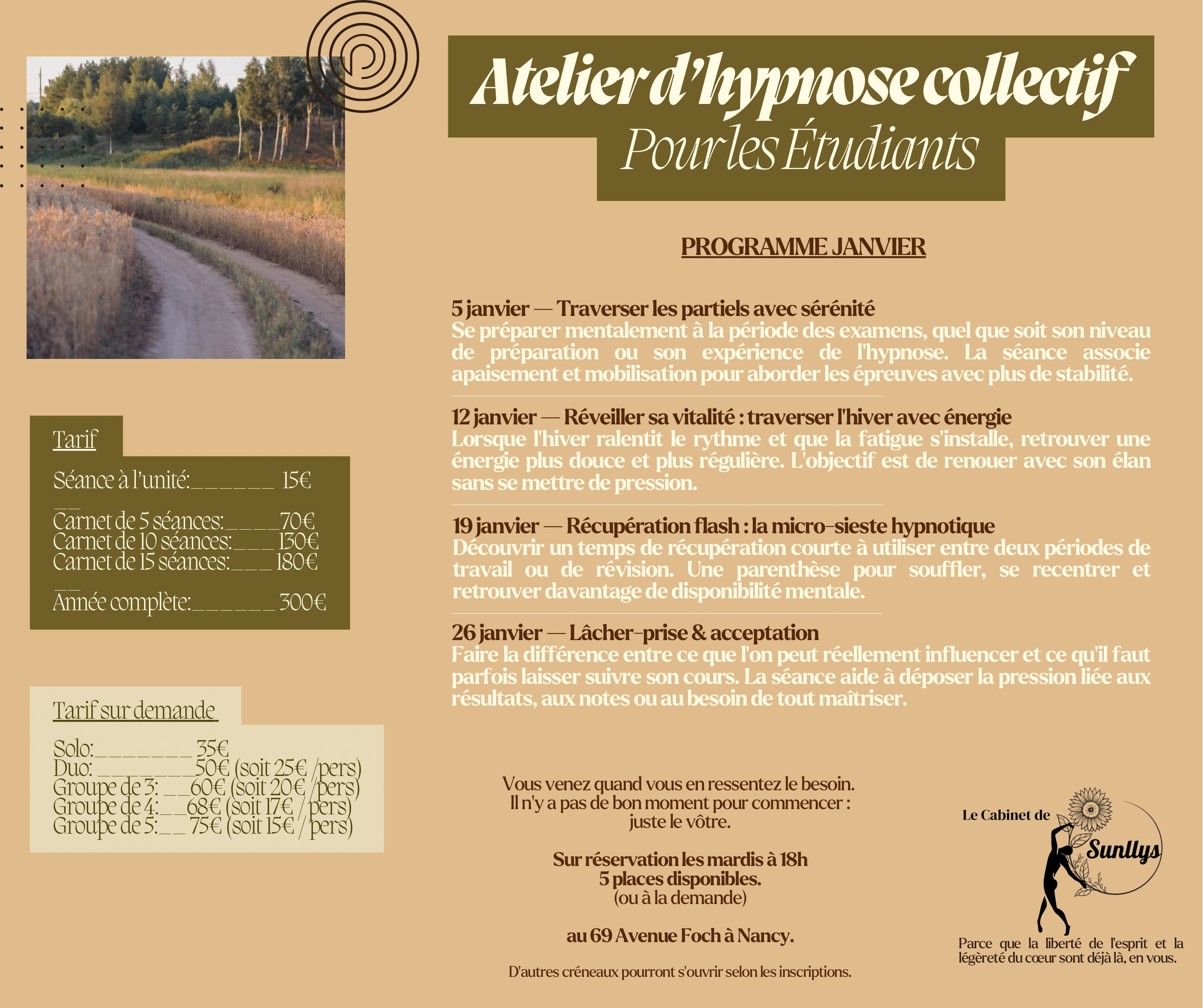 Programme des ateliers de janvier 2027