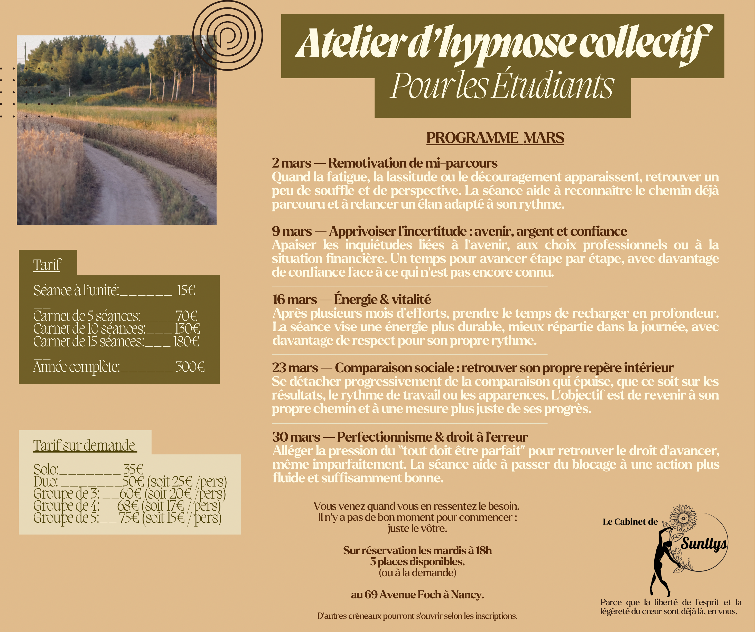 Programme des ateliers de mars 2027